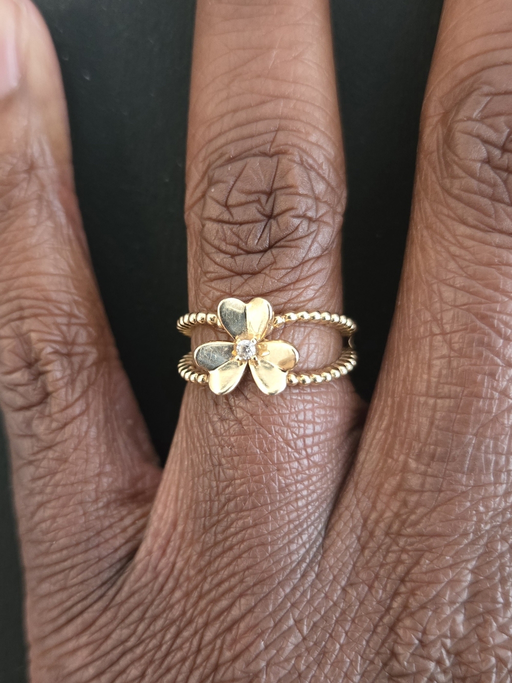 14k solid gold diamond clover ring | yellow gold | 0.10 ct | flower ring | us 7
